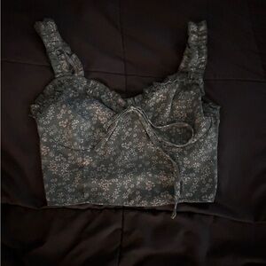 Green Floral Ruffle Crop Top